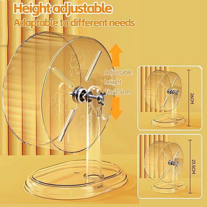 Silent Hamster Exercise Wheel,8.3 Inch Quiet Spinner Hamster Running Wheel,Silent Wheels with Anti-Skid & Adjustable Stand for Gerbils, Mice, or Other Small Pets,Transparent