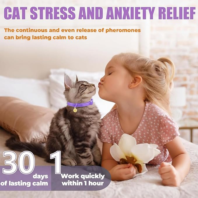 6 Pcs Calming Collar for Cats Adjustable Pheromones Relaxing 180-day Lasting Effect Cat Calming Collar with 2 Gold Pendant for Reduces Stress Anxiety, up to 15 Inches(Purple, Black)