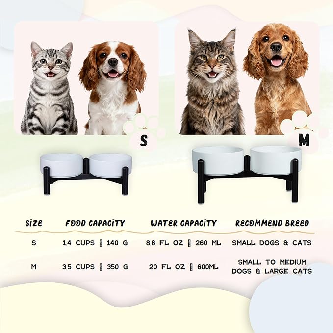 Ceramic Elevated Dog Bowl Set - Dog Feeder Station with Cute-Style Double Bowls for Small and Medium Size Breed - Non-Slip Raised Dish for Food and Water Feeding- 6 Inch - 3.5 Cups / 20 fl oz - Blue