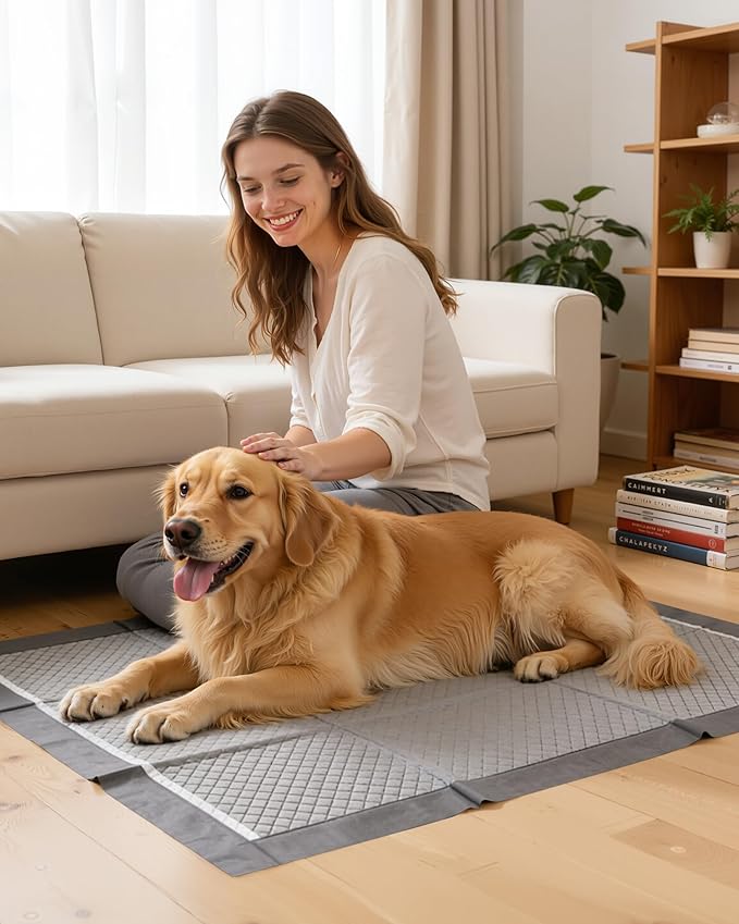 Powools Charcoal Puppy Pads - 50 Packs, 34"×28" Ultra-Large Puppy Pads, Odor-Control Carbon Pee Pads for Dogs, 6-Layer Ultra-Absorbent & Quick-Dry Black Training Pads