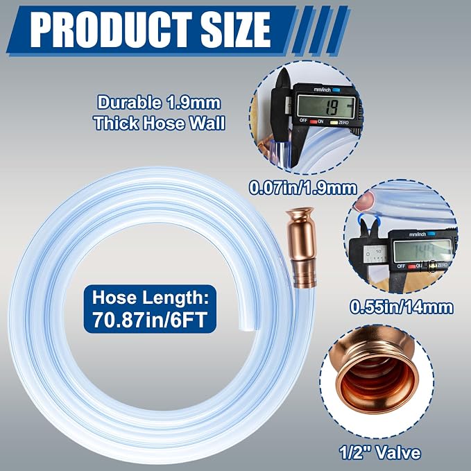 Gas Siphon Hose Pump, Shaker Siphon for Gasoline, 1/2" Valve, 2 Pack | 6FT PVC Hose, Self-Priming Transfer for Fuel, Water and Other Liquids, No Assembly, Easy Storage, Cars, Boats and Motorcycles