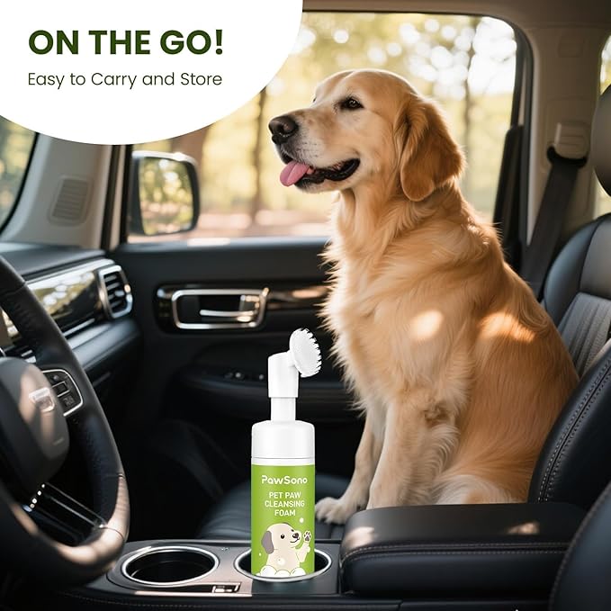 PawSono Paw Cleaner for Dogs & Cats, No-Rinse Foaming Pet Foot Washer with Built-in Scrubber Brush for Dirty, Muddy Paws – Suitable for Small, Medium & Large Dogs, Puppies, Kittens (5 fl oz)