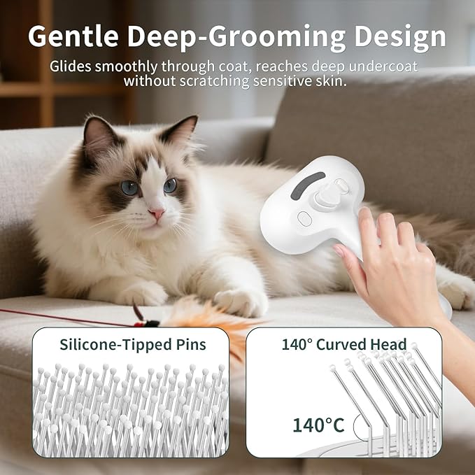 Pet Steam Deshedding Brush for Dogs & Cats – 3-in-1 Self-Cleaning Grooming Comb, Anti-Static Cool Mist Spray, USB Rechargeable, Reduces Shedding on Long & Short Hair Pets (White)