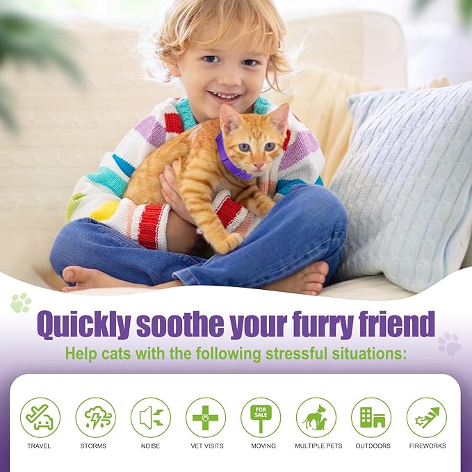 Calming Collar for Cats Adjustable Soother Anxiety Relief & Stress, Comfort Cat Calm Collars Water Resistant, Pheromone Collar for Cats Rapid Effect Lasts 45 Days (Purple)