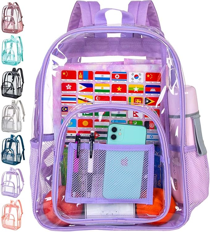 CCJPX 3Pcs Clear Backpack for Girls, School Transparent Bookbag, Heavy Duty See Through Backpacks for Teens Elementary