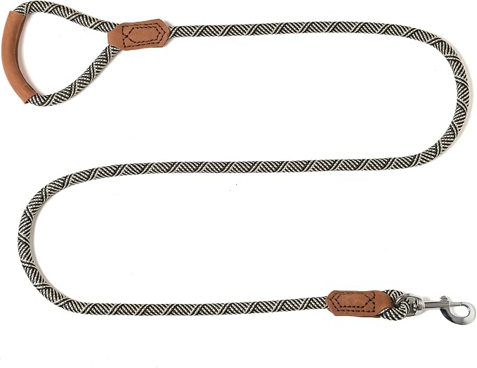 Mile High Life | Premium Leather Handle Dog Leash | Strong Rope Leash | Zinc Alloy Strong Clasp | Small Medium Large Dogs | 4/5/6 Feet(White, 48 Inch (Pack of 1))
