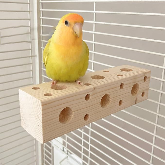 Bird Wooden Block Chewing & Foraging Training Toys for Small Animals - Shredding & Biting Wooden Bird Cage Accessories & Teething Toys for Lovebirds, Parakeets & Cockatiels