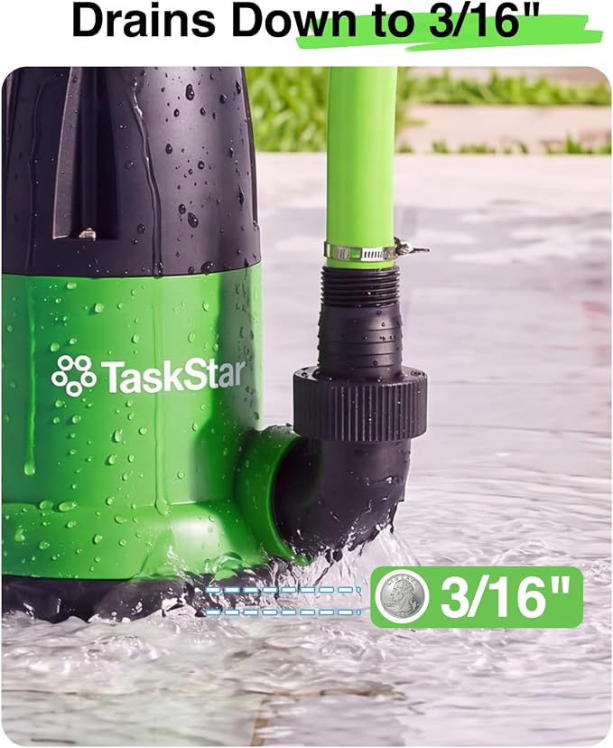 Taskstar 1 HP 4000GPH Automatic Submersible Water Pump for Pool Draining | Built-in Float Switch, Auto/Manual Modes, 25FT Cord Sump Pump for Swimming Pool, Flooded Basement, Hot Tub, Garden Pond