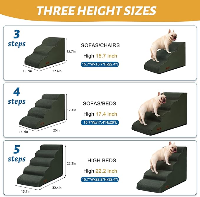 Aodisman Dog Steps for Bed, 4-Step Dog Stairs Ramp for Small Dogs and Cats, Indoor Non-Slip Pet Stairs Suitable for Older, Short-Legged, and Puppy Dogs to Climb Onto High Beds and Couch, 17.4" H,Green
