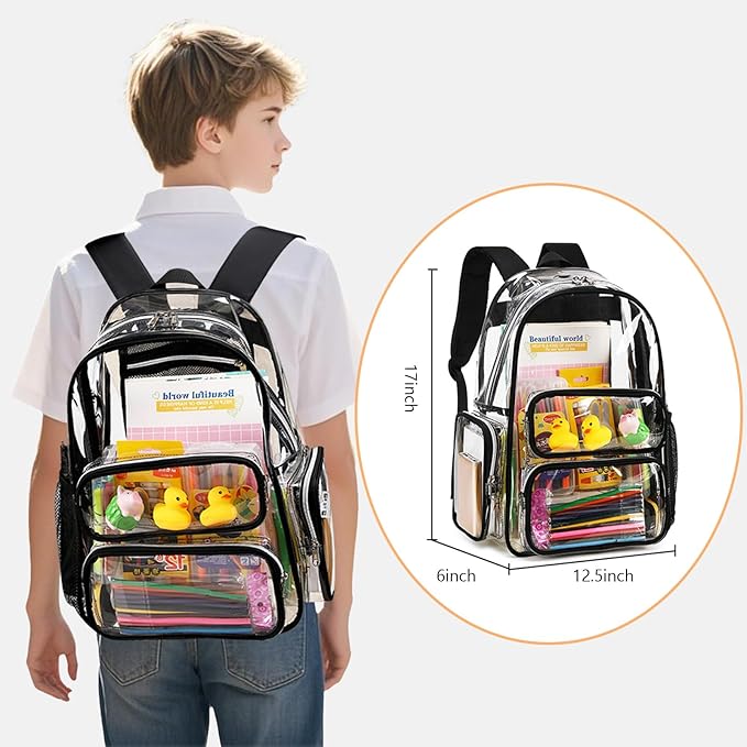 CAMTOP Clear Backpack Heavy Duty Clear Bag for Stadium Events See Through BookBag for Student School Work Festival Sport Travel (Black)