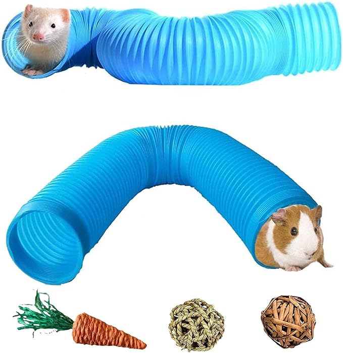 Collapsible Pet Tunnel, 2 PCS Hamster Fun Plastic Tunnels, Foldable Hideaway Exercising Training Tube Toys for Dwarf Hamster, Guinea Pig, Gerbil, Mouse, Rat and Ferrets