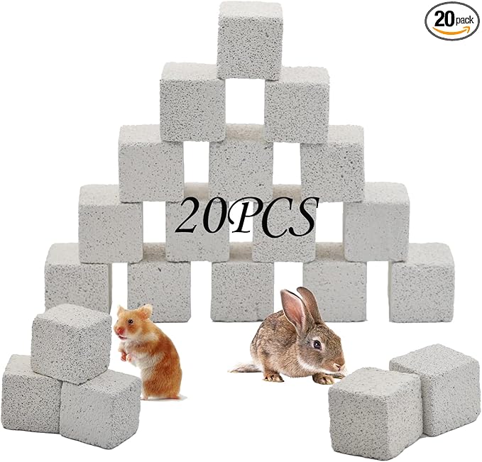 PINVNBY 20 Pcs Lava Blocks for Rabbits,Chinchillas Lava Block Hamster Mineral Stone Small Animals Square Calcium Stones Teeth Pumice Grinding Chews Toy for Bunny Hamsters Chinchilla Guinea Pig