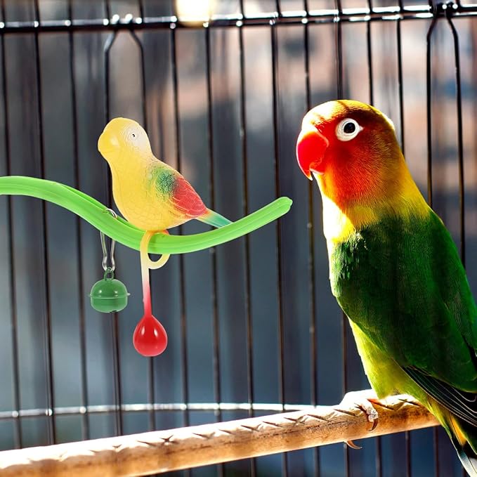 POPETPOP Swing Bird Model Bird Perch Toy Plastic Cage Stand Simulation Fake cage Toy Parakeets Perch Funny Teasing for Cockatiels Cockatoo Macaw
