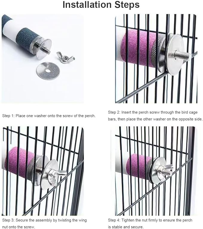 Ceramic Claw Grinding Perch for Cockatiels & Small Birds, Removable Bird Perch with Stainless Steel, Nail File Perch, Beak Trimmer & Comfortable Cage Stand for Parakeets, Conures (#1, 0.8" W x 7.8" L)