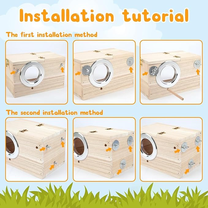 Natural Wood Nesting Box for Parakeet Birds Transparent Design Breeding Box with Perch Wood Bird Cage House for Cockatiel Lovebirds Budgie Finch Parrotlets Canary (Medium)