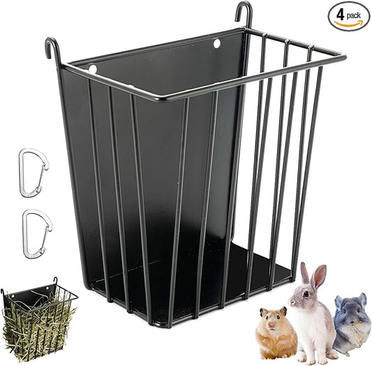 LUAVIARU Upgrades 4pcs Hay Feeder Rabbit - Guinea Pig - Metal Frame Hay Rack with Adjustable Hook - Less Wasted - for Guinea Pig, Bunny, Chinchilla Cage Accessories - Bunny Feeder