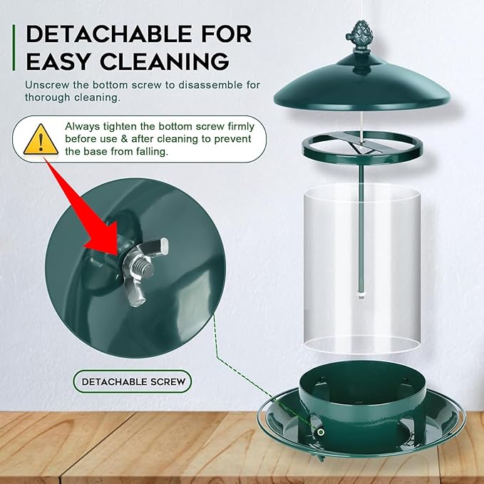 Metal Bird Feeders for Outdoors Hanging, Weather Resistant Wild Bird Feeder with 360 Degree Feeding Tray, Green, 2 Pack