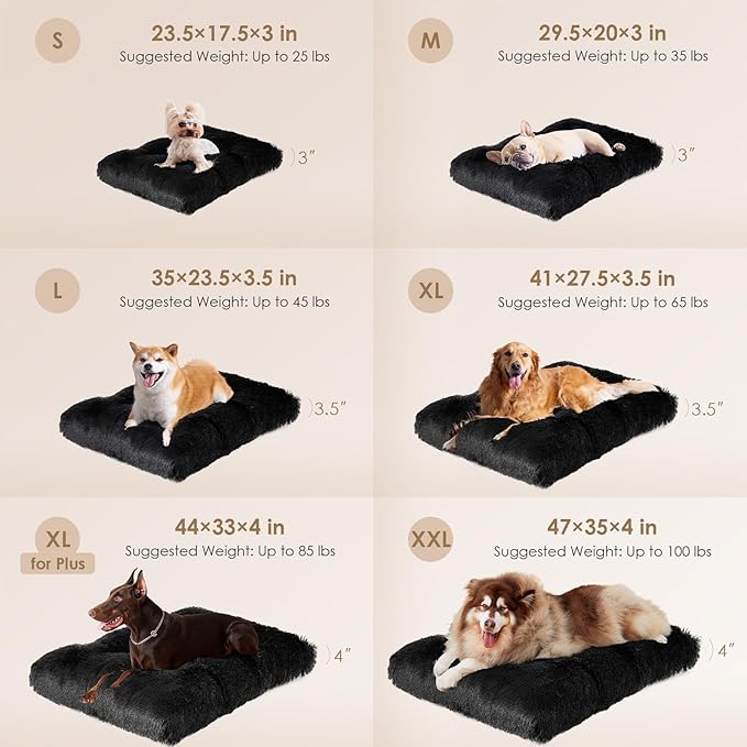 EHEYCIGA Fluffy Dog Crate Bed for Medium Dogs, Plush Faux Fur Crate Pad, Calming Anti Anxiety Medium Dog Bed, Washable Soft Warm Crate Mat with Non-Slip Bottom, Black
