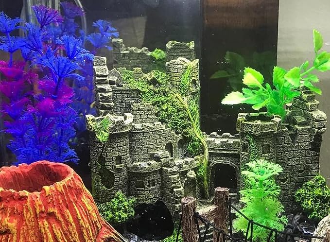 Ulalaza Aquarium Decorations Landscaping Tree Stump Hole Rock Cave Hideouts Stone Fish Tank Resin Driftwood Painted with Realistic Details Over House Supplies Castle Accessories
