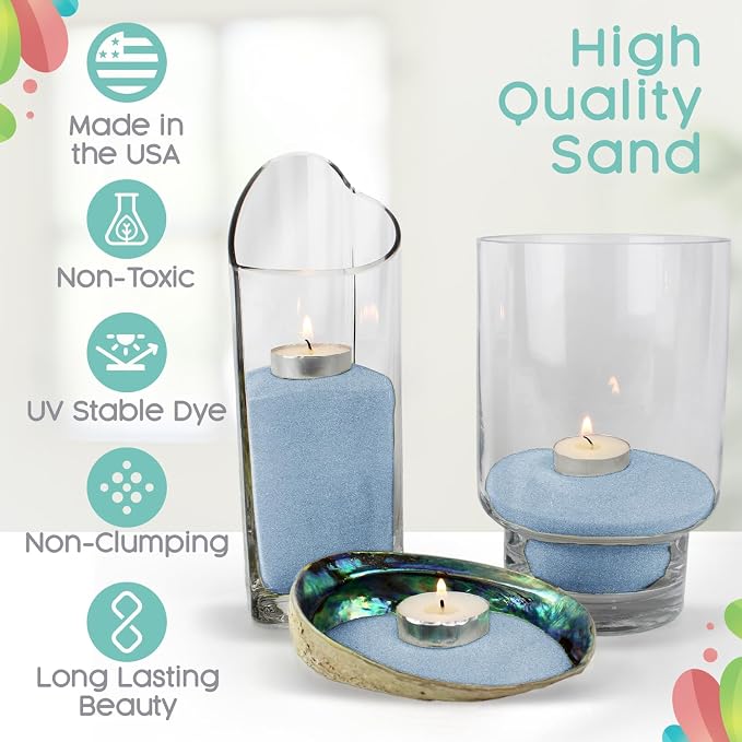 Ice Blue Unity Sand -1.5 LB (22oz), Baby Blue Colored Sand for Weddings, Vase Filler, Home Decor, Crafts, Terrariums, and More