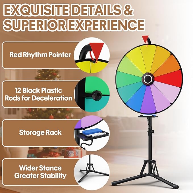 KOOV 24 Inch Prize Wheel, Adjustable 55"-61" Height Spinning Wheel for Prizes, Storable Wheel Spinner with Stand- Roulette Wheel for Party Games, Carnival, Business Events & Classroom Activities