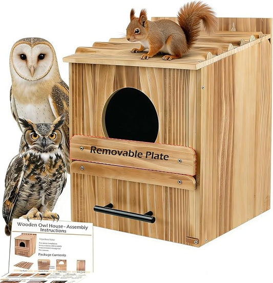 Large Owl House for Outdoors, 17" x 12.5" x 12.5" Premiun Wooden Owl Boxes for Outside, Bird Nesting Box - Habitats for Barn, Screech, Boreal, Saw - Whet & Elf Owls