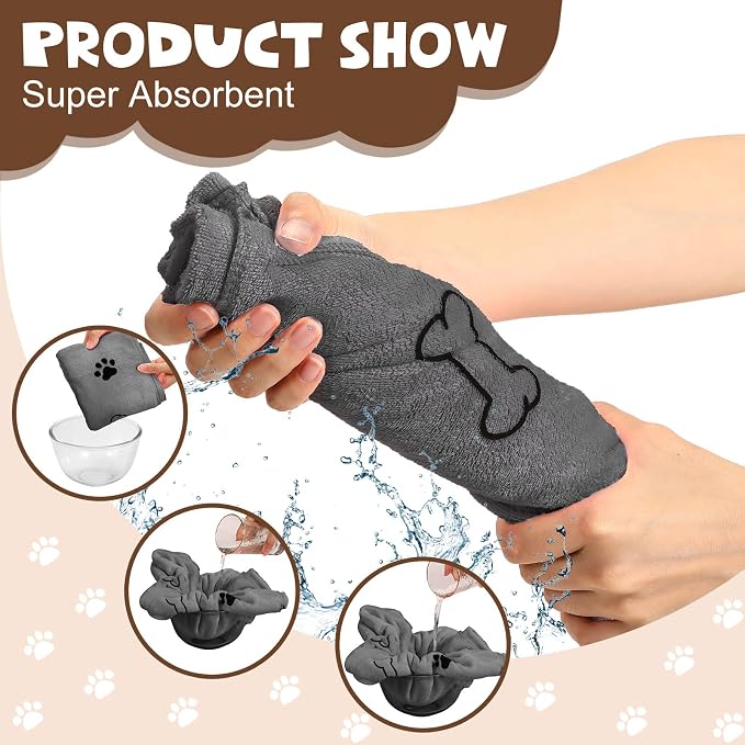 Chumia 4 Pcs Dog Towels for Drying Dog Puppy Bulk Microfiber Absorbent Paw Towel Pet Bathing Supplies Quick Drying for Medium Cats Pets Shower(55 x 28 Inch,Gray)