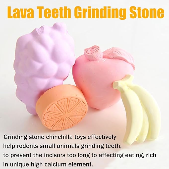 Hamiledyi 5 Pcs Chinchilla Lava Blocks Fruit Shaped Rabbit Chew Toys Bunny Lava Teeth Grinding Square Stone Small Animal Mineral Calcium Stone for Hamsters Rabbit Chinchillas Squirrel Mouse Rat Parrot