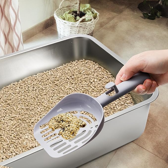 SOUJOY Stainless Steel Cat Litter Box with Lid, Extra Large Top Entry Litter Boxes for Big Cats, Enclosed Removable Metal Litter Box with Scoop and High Wall, Anti-Leakage, Easy Cleaning