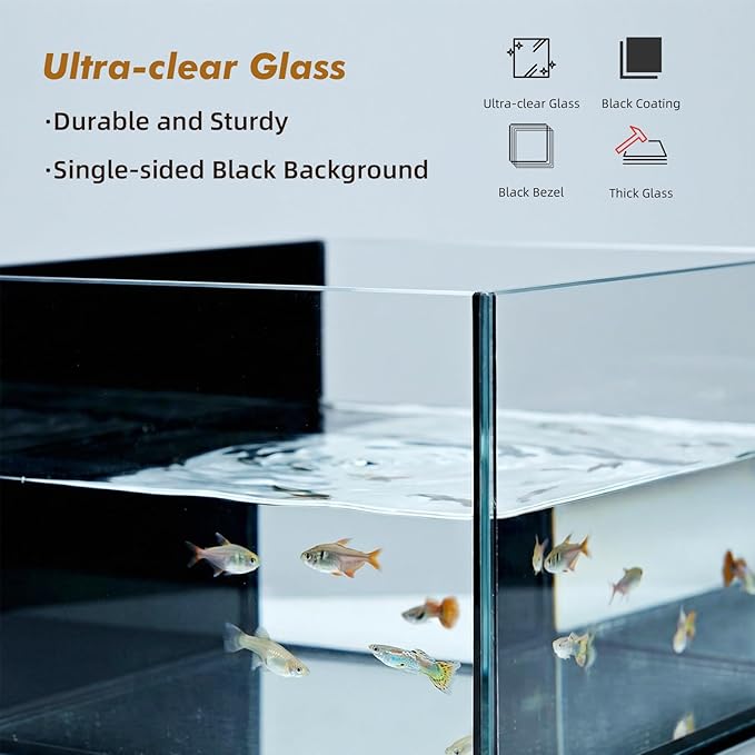 Rise Torrent Glass Fish Tank, 1.78 Gallon Betta Fish Tank Aquarium Starter Kit with Filter and Light, Small Desktop Aquarium Kit for Betta, Goldfish, Small Fish or shrimg