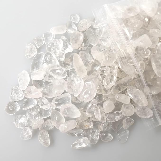 gemshan 2lb Clear Quartz Chips Natural Crushed Crystal Chip Bulk 7mm-9mm Tumble Healing Crystal Stone for Aquarium Vase Plant Decoration Jewelry DIY