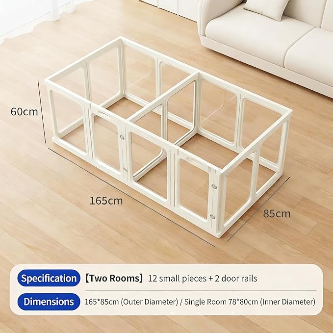 Clear Acrylic Dog Playpen with Door,23.6" Puppy Playpen,Easy Assemble Pet Fence,10-Panel for Puppies/Small Dog Play Pen Indoor (White, 23.6 Inch-H, 10 Panel) (White, 60cm12p+2D)