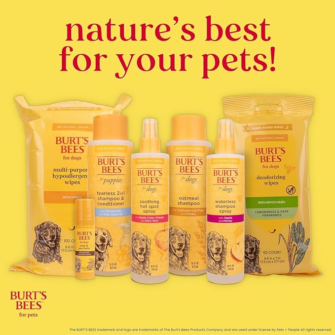 Burt's Bees for Pets Honey Multipurpose Dog Grooming Wipes, Gentle Hypoallergenic Spot Cleaning Sheets, pH Balanced Natural Origin Formula for Paws, Face and Butt, 50 Count