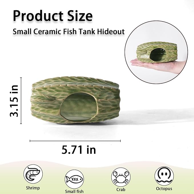 Ceramic Aquarium Decor Green Tall Cactus Betta Fish Tank Cave | Smooth-Surface Safe for Fish Hiding & Breeding, Easy-Clean, No Assembly, for Play & Rest,Fits 3.5-5 Gallon Fish Tanks