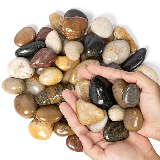 1-2" Polished Pebbles, Medium River Rocks for Potted Plants (20lb, Mixed) | Natural River Stones, Highly Polished, for Large Planters & Fountains, Retains Soil Moisture,Approx 160-200 Rocks per 20 Lbs