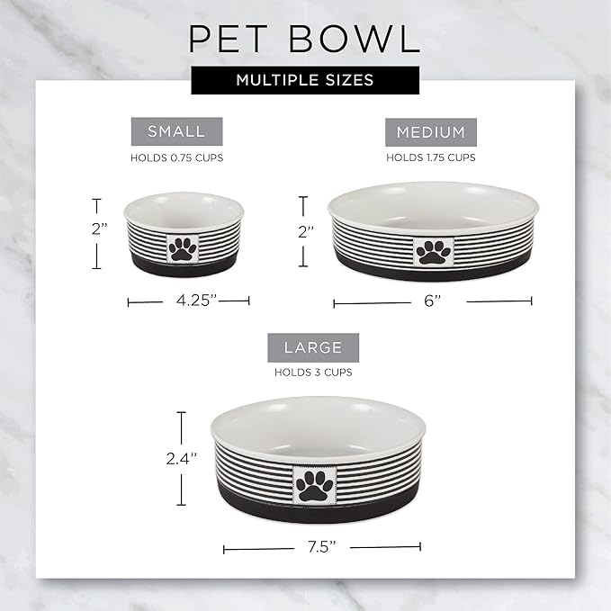 Bone Dry Pet Bowl Collection Ceramic Set, Large, Marble, 2 Count, White