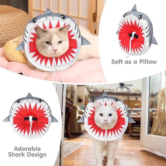 BEAUTYZOO Cat Cone Collar Soft, Cat Donut Recovery Collar after Surgery to Stop Licking, Kitten E Collars Neck Pillow Cone for Cats, Adjustable Elizabeth Pet Collars for Puppy Small Dogs, Grey Shark S