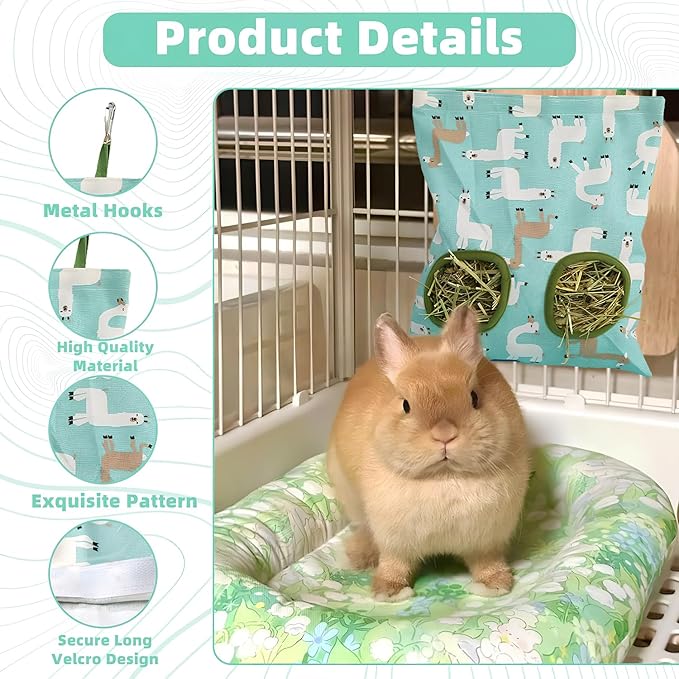 Hay Bag for Rabbits,2-Hole Guinea Pig Hay Feeder for Rabbits,Chinchillas,Hamsters,Small Pets