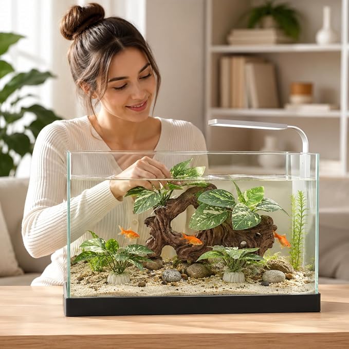 Garneck 4pcs Betta Fish Tank Decor: Driftwood Aquarium Ornament Hideout Cave Shelter Freshwater Realistic Resin Decoration Hiding Spaces Betta Shrimp Habitat Desktop Aquarium Landscaping