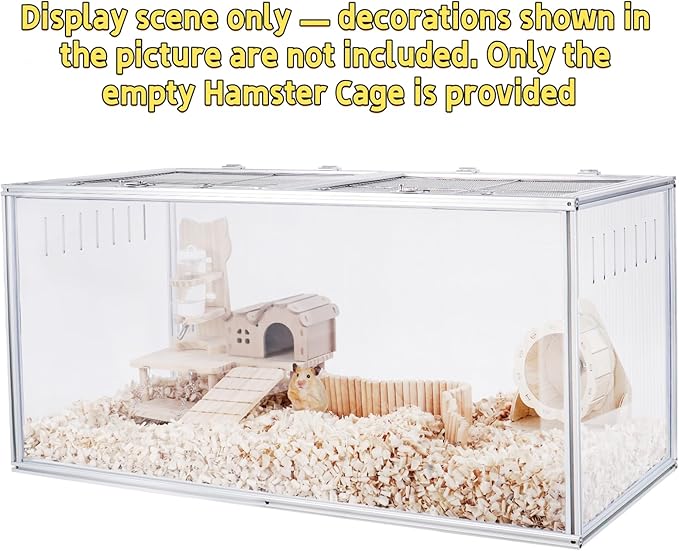 Large Hamster Cage, 40 x 20 x 20 in Chew-Proof Metal Frame, Clear Acrylic with Vent Holes, Hinged Top with Stainless-Steel Mesh — Hamster Enclosure