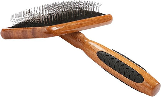 Bass Brushes Large Slicker Style Pet Brush with Bamboo Wood Handle and Rubber Grips