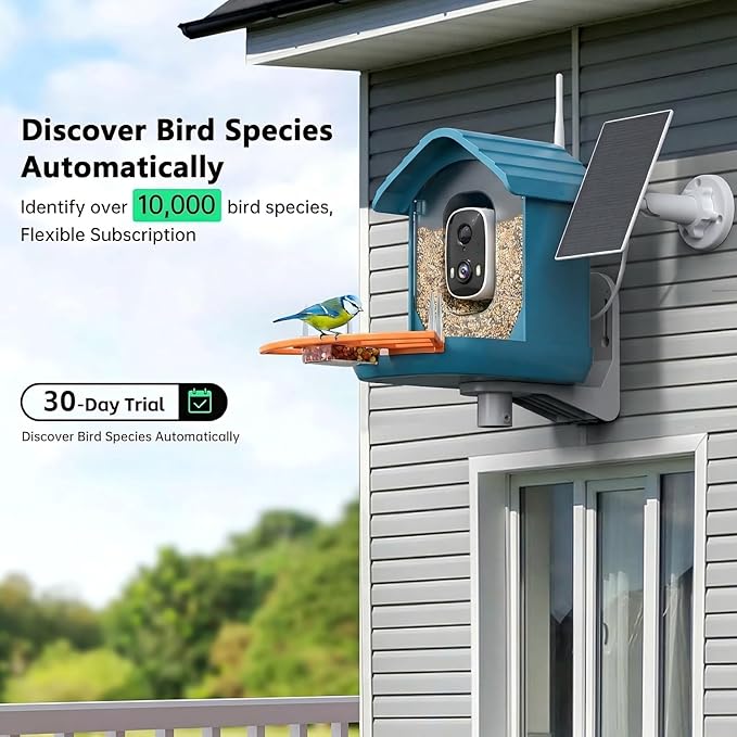 Bird Feeder with Camera, AI Bird Identification, Full HD Live Video, Solar Powered, 2.4Ghz WiFi, Instant Arrival Alerts - Best Gifts for Bird Lover