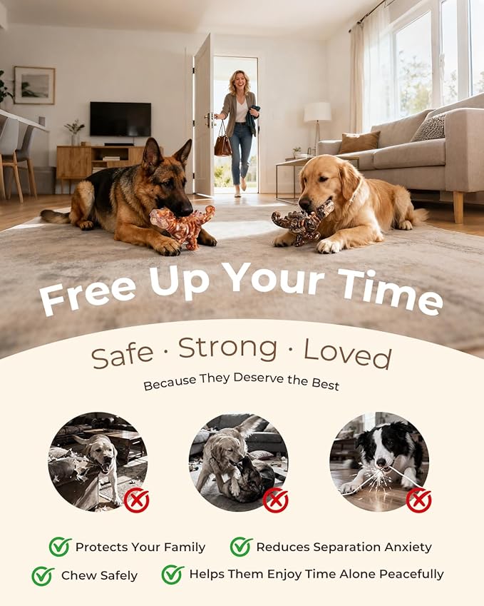 2 Pack Indestructible Dog Chew Toys for Aggressive Chewers: Ultra-Dense Nylon, Bacon Flavor Chew Bones, Heavy Duty Tough Toys for Large Dogs 20-90 lbs, Long Lasting & Keep Them Busy (XL)