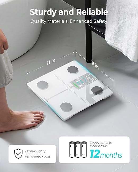 Ovutek Smart Body Fat Scale, High Accurate Digital Bathroom Scale with 13 Body Composition Metrics Including BMI, Muscle Mass, Most Accurate to 0.05lb with Fitness App, White