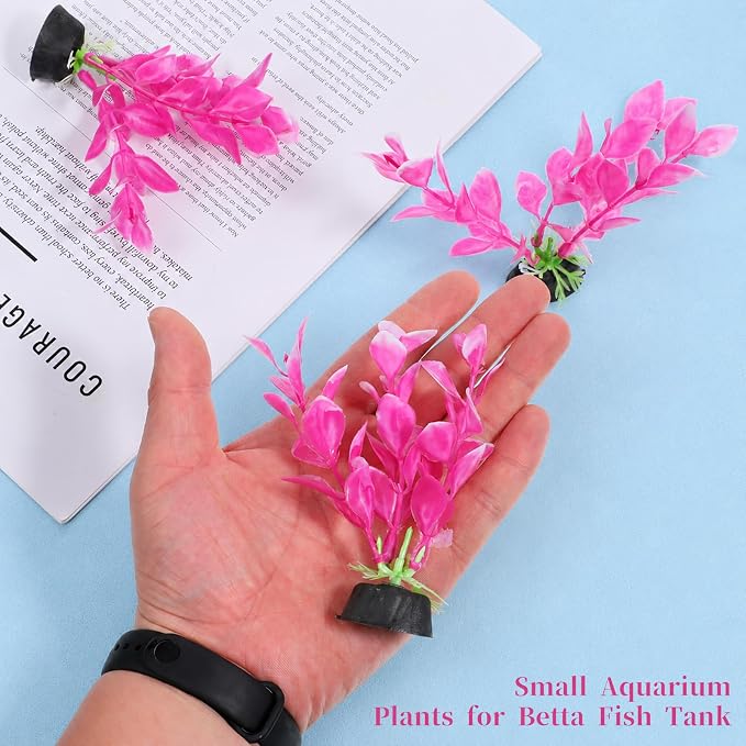 3 Pcs Small Aquarium Plants for Betta Fish Tank, 4 Inch Aquatic Water Grass Decoration Pink Betta Hammock Plant Small Fish Tank Decor Aquarium Plants Decorations