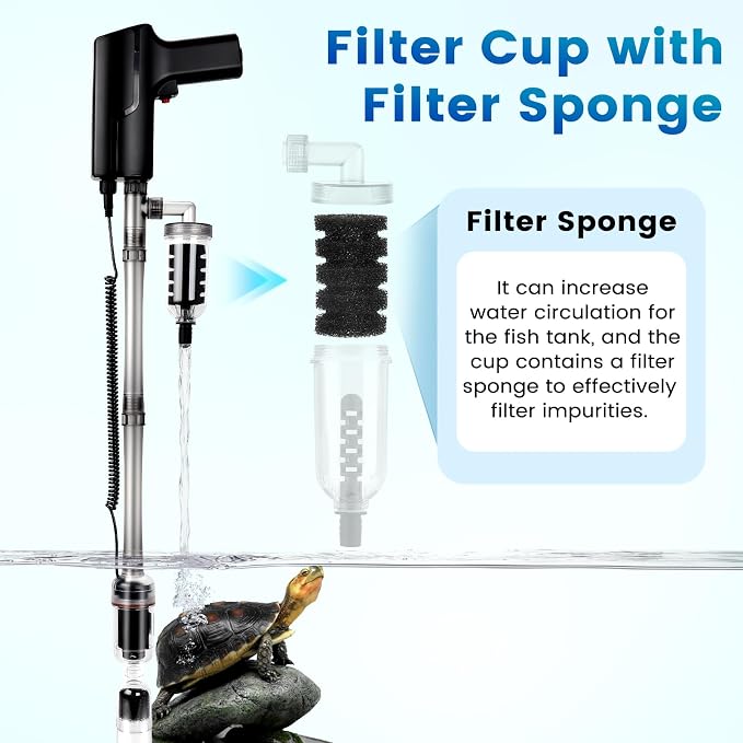 hygger Battery Powered Aquarium Vacuum Gravel Cleaner, 6 in 1 Automatic Fish Tank Vacuum Handle Control, Powerful Gravel Vacuum for Aquarium, Water Changer Sand Washer Water Filter Adjustable Length