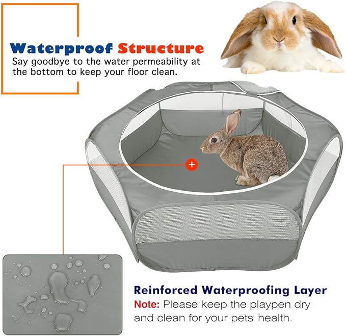 VavoPaw Small Animals Playpen, Waterproof Breathable Indoor Pet Cage Tent with Zipper Cover, Portable Outdoor Exercise Yard Fence for Kitten Hamster Bunny Squirrel Guinea Pig Hedgehog, Gray
