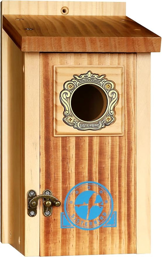 SISTERBIRD Preminum Bluebird Houses for Outside, Wooden Bluebird House, Birdhouses for Outdoors Courtyard, Festival Bird Nesting, Assembly Bird Box, Bluebird Finch Swallow Wren Chickadee
