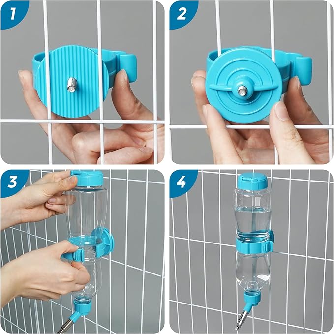 VANNON 17oz Small Animal Water Dispenser for Crate, Parrots Water Bottle for Cage, Chewproof Pet Water Bottle for Rabbits, Guinea Pigs, Ferrets, Chinchillas and Other Small Rodents, Top Fill, Blue