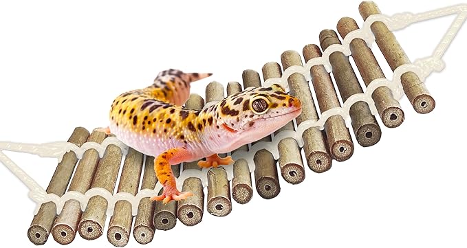 SunGrow Bamboo Gecko Reptile Climbing Bridge and Lizard Lounge, 18” Swinging Hideout Bridge, Helps Leopard Geckos with Thermoregulation, Increases Habitat Space, Can Be Submerged in Water